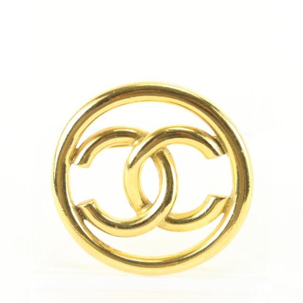 Chanel 93P 24k Gold Plate CC Logo Circle Brooch Pin 31ck824s